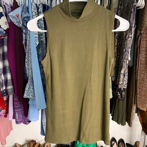 Olive Green Turtle Neck Sleeveless Top | Size : S